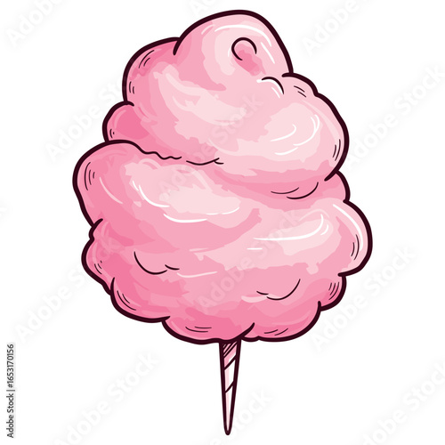 Pink cotton candy illustration with fluffy texture on a white background. Vector illustration
