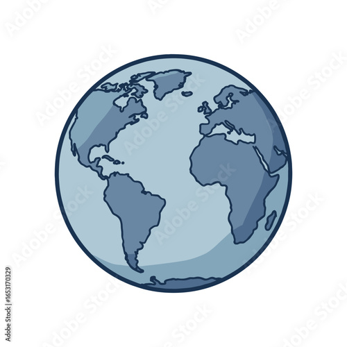 Simplified earth globe illustration showing continents and oceans. Vector illustration