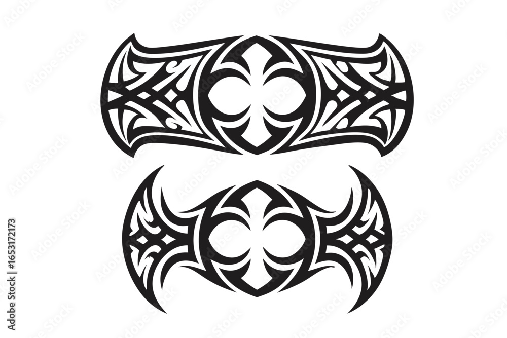 Naklejka premium Tribal Fist Silhouette Tattoo Design with Intricate Pattern on White Background