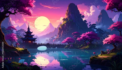 A serene, vibrant landscape
