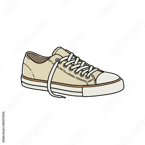 Beige casual sneaker with laces on white background. Vector illustration