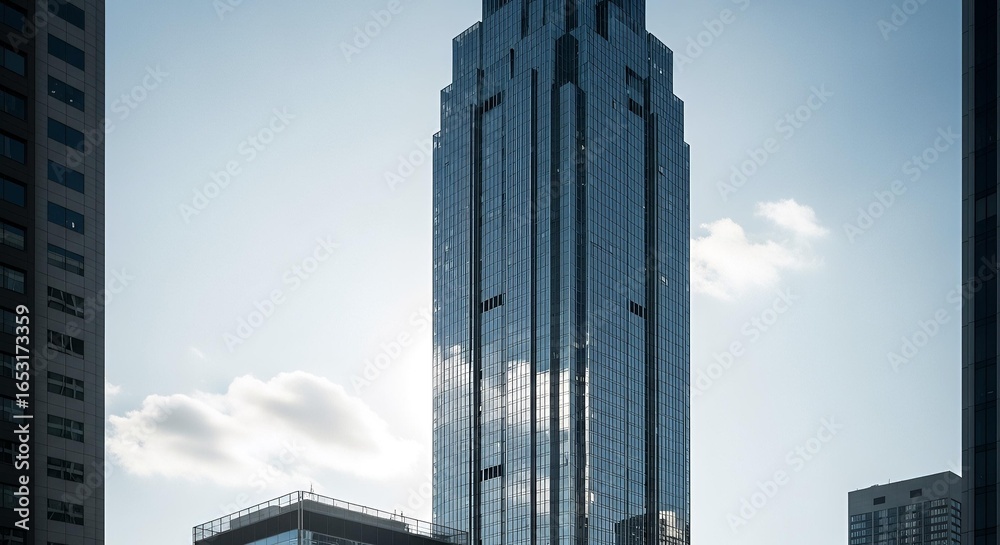 Naklejka premium Modern skyscraper with reflective glass facade