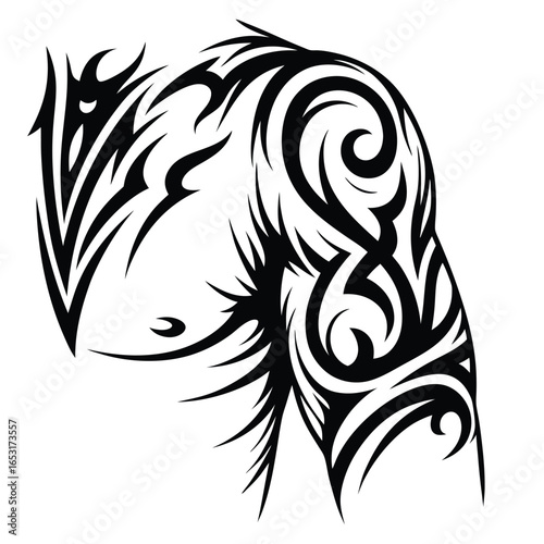 Tattooed Arm Clenched Fist with Tribal Ornament on a White Background Design