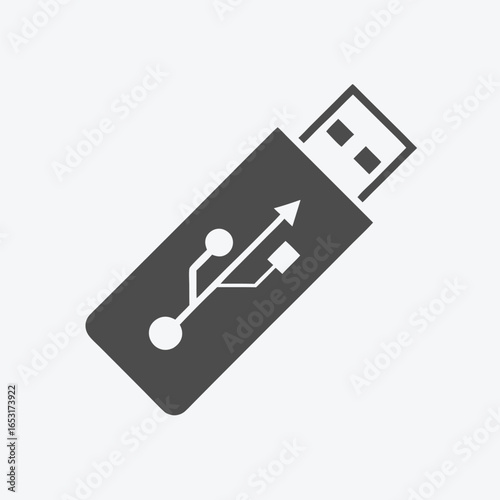USB Drive Icon Minimalist Memory Stick Black Design on White Background