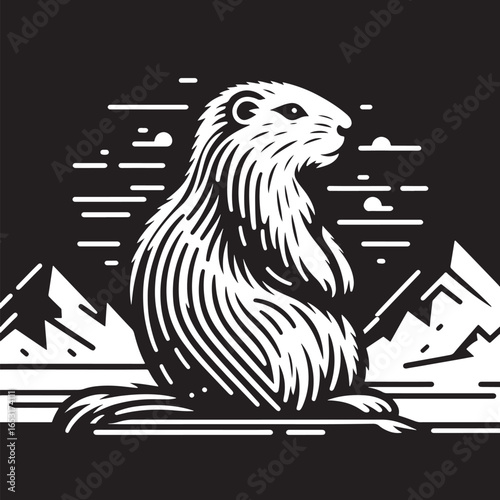 Marmot. Vector illustration of a wild animal in engraving style