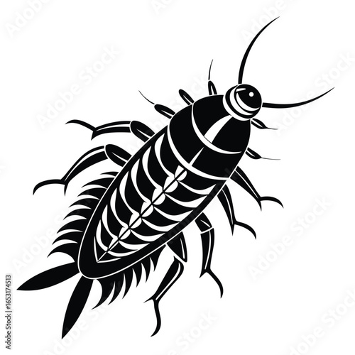 Stylized Cockroach Illustration A Black and White Depiction of a Common Household Pest Featuring a Unique Design and Intricate Patterns