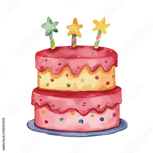 TwoLayered Watercolor Birthday Cake with Star Candles