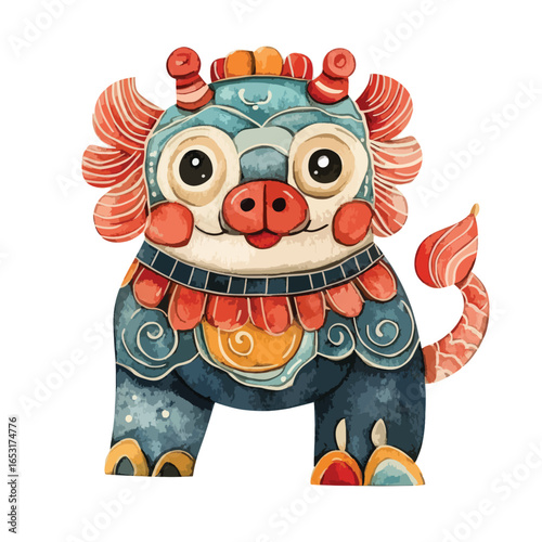 Vibrant Asian Guardian Figure with Intricate Details