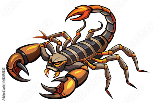 Cartoon Scorpion Illustration Intricate Design Menacing Expression Detailed Shading Vibrant Colors Isolated on White Background Arachnid Predator Arthropod