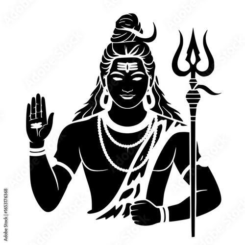 Hindu God Mahadev Black Silhouette - Divine Blessing and Trident Illustration