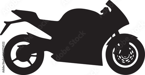 Velocity Unleashed: A sleek silhouette of a racing motorcycle captures the essence of speed and power, set against a contrasting backdrop. 