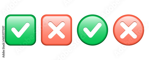 vector illustration of Green Checkmarks and Red Cross Symbols for Correct and Incorrect Indications
