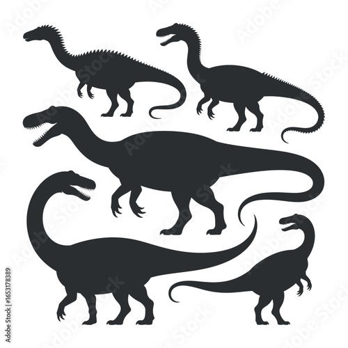 Silhouette Dinosaurs Collection Prehistoric Creatures Extinct Reptiles Jurassic Period Animals Paleontology Icons
