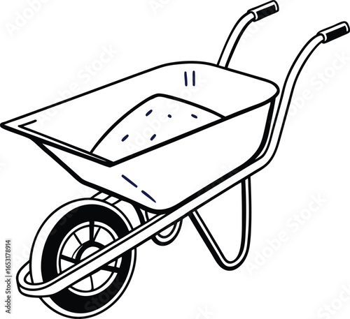 Durable wheelbarrow loaded with sand ready for construction site work and gardening tasks