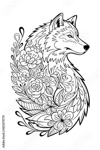 sketch of a wolf coloring pages for adults