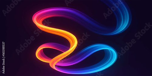 Vibrant blue neon waves swirl in a glowing digital fractal space
