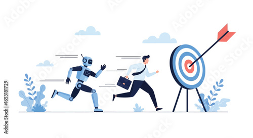 Race to Success with Human and Robot Towards a Target Illustration
