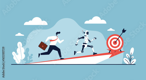 Race to Success with Human and Robot Towards a Target Illustration