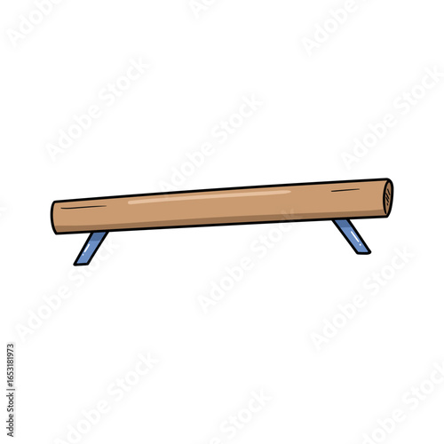 Wooden gymnastics balance beam on blue supports. Vector illustration