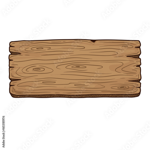 Wooden plank with natural grain texture on white background. Vector illustration
