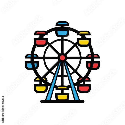 Colorful flat style ferris wheel illustration
