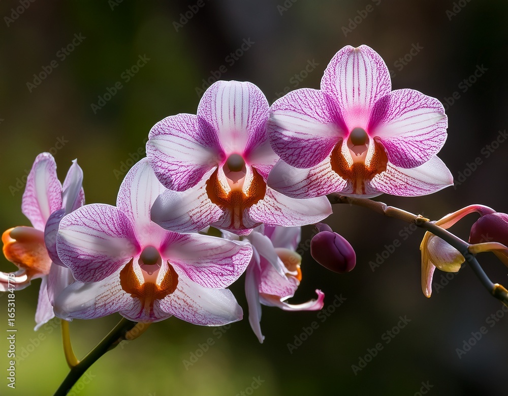 Fototapeta premium rare tiny pink and white orchids on stem