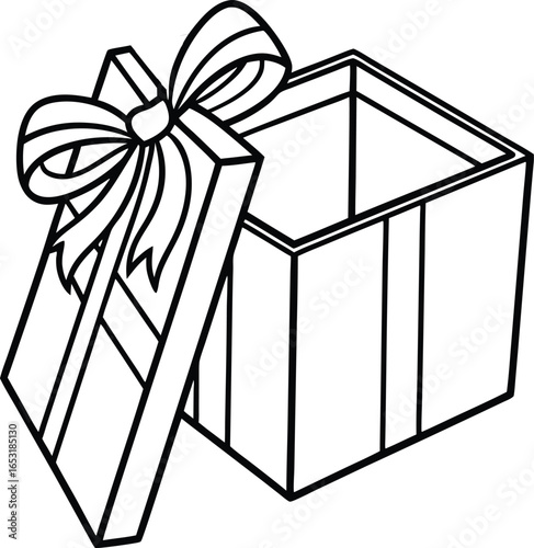 Open gift box with bow, revealing empty space for surprise, celebration, and anticipation.