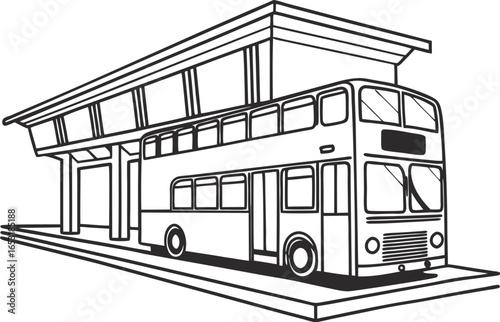 Modern double decker bus awaits passengers at clean transit stop, urban commute concept