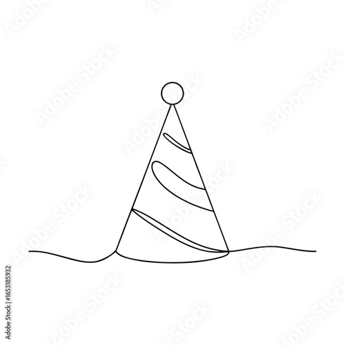Minimalist single line drawing a birthday party hat with wavy lines celebration festive