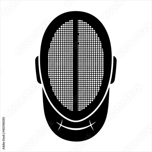 Black silhouette of a fencing mask on a white background sport equipment