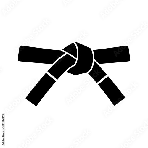 Black silhouette of a martial arts belt tied in a knot on white background karate judo