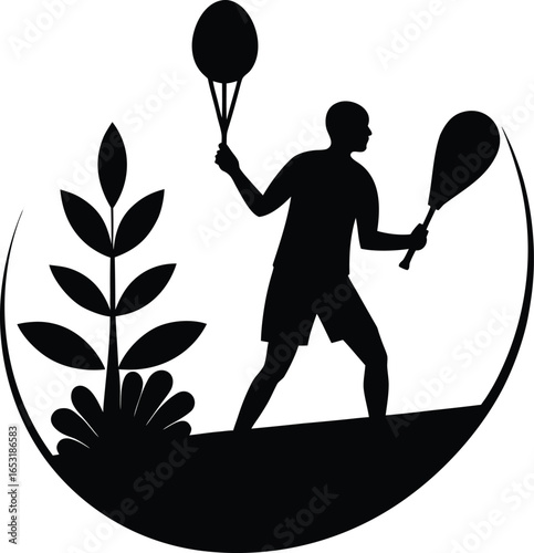 badminton in garden silhouette vector art illustration