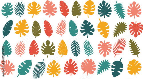 Botanical doodle floral plants set. vector set. Flower and leaves abstract shape doodle art design for print, wallpaper, clipart, wall art for home