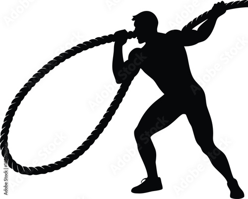 battle rope training silhouette vector art illustration
