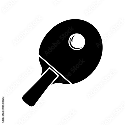 Black silhouette of a ping pong paddle with a ball on white background table tennis sport