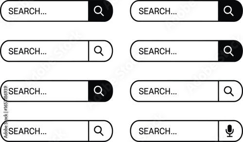 Collection of eight different search bar icons for websites and apps
