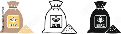 Illustration of fertilizer bag with npk label in three styles