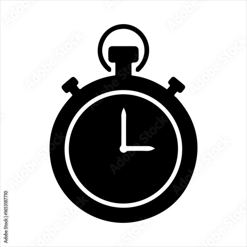 Black Silhouette of a Stopwatch with Hands on White Background timer time