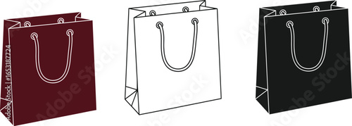 Illustration of three shopping bags in different styles and colors