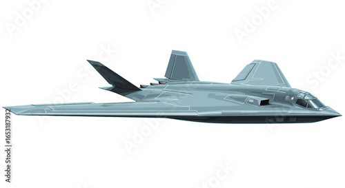 stealth bomber illustration a sleek military aircraft with radar evasion flying above the landscape designed for defense technology and promoting aeronautics.