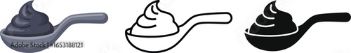 Three depictions of a spoon filled with swirled topping design