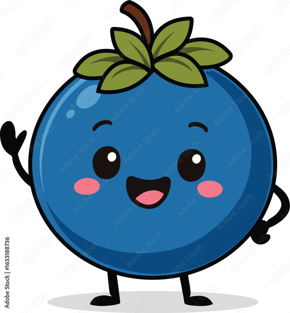 Obraz premium Cute Blueberry Cartoon - Vector Illustration for Coloring Page, Sticker, and Packaging