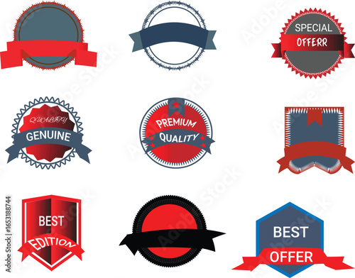 Sale tag and empty banner icons set special offer budge set design