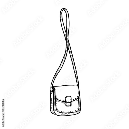 Hand-drawn sketch vector illustration of a simple crossbody bag on white background  