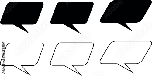 Speech bubbles in various styles, black and white options, dialogue and communication concepts, design elements for conveying messages, blank space