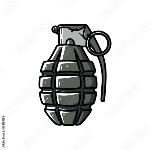 Detailed illustration of hand grenade on white background. Vector illustration