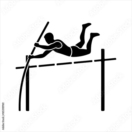 Silhouette of a pole vaulter clearing the bar on a white background athletics sport