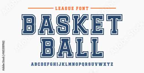 Basket Ball college classic font. Vintage sports font in American style for T-shirt designs for football, baseball, and basketball teams. College, school and varsity style font, tackle twill. Vector
