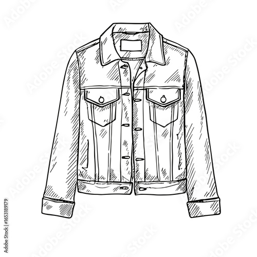 Hand-drawn sketch vector illustration of a denim jacket on a transparent background  