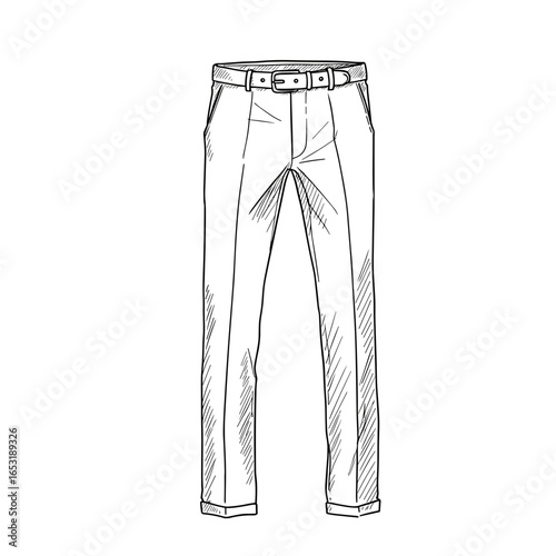 Hand-drawn sketch vector illustration of casual trousers with belt and pockets  